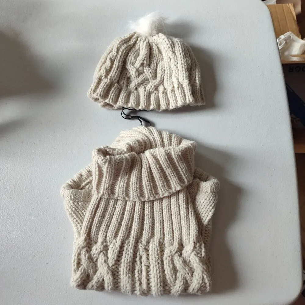 Beige Cable Knit Dog Sweater, Warm Winter Style, XXS/XS Acrylic